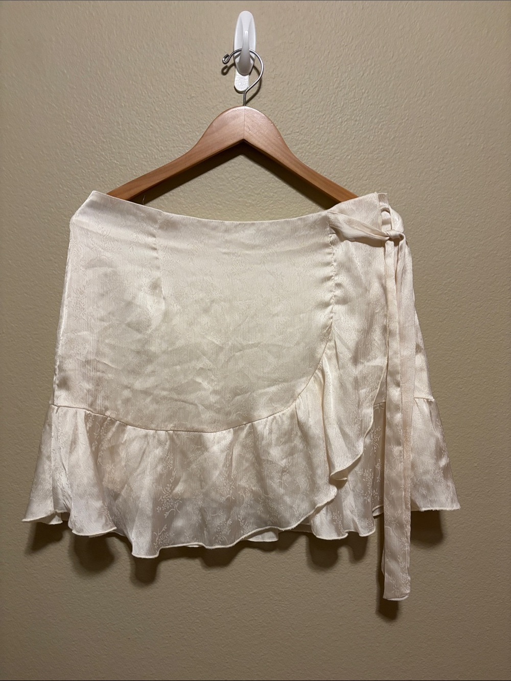 Blue Rain Cream Wrap Circle Skirt with Ruffle Hem